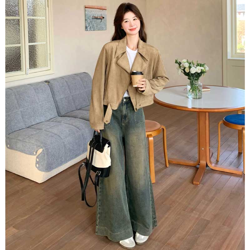 スエードショートライダースジャケット（ベージュ）秋/冬 クールなのに