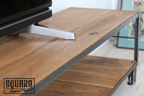 ≪TVボード≫【ローボード 無垢オーク 2段 ラフ仕上げ】 IRTV-002-OAK