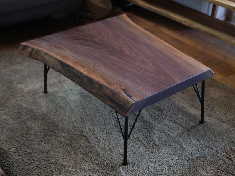 ≪ローテーブル≫【無垢一枚板 ウォールナット W810×D570~750×H370mm