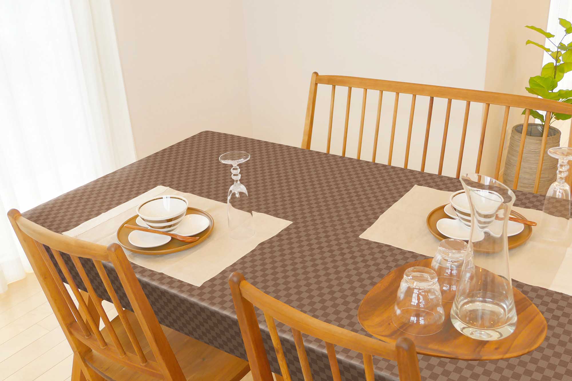 テーブルクロス チェッカー ブラウン （幅 約120cm×長さ10cm