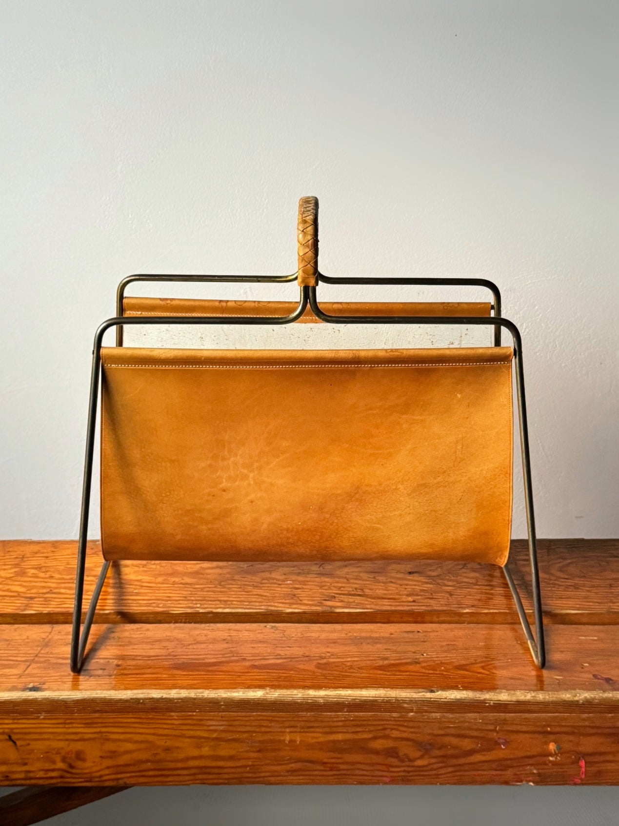 Carl Auböck Magazine Rack Brass & Leather