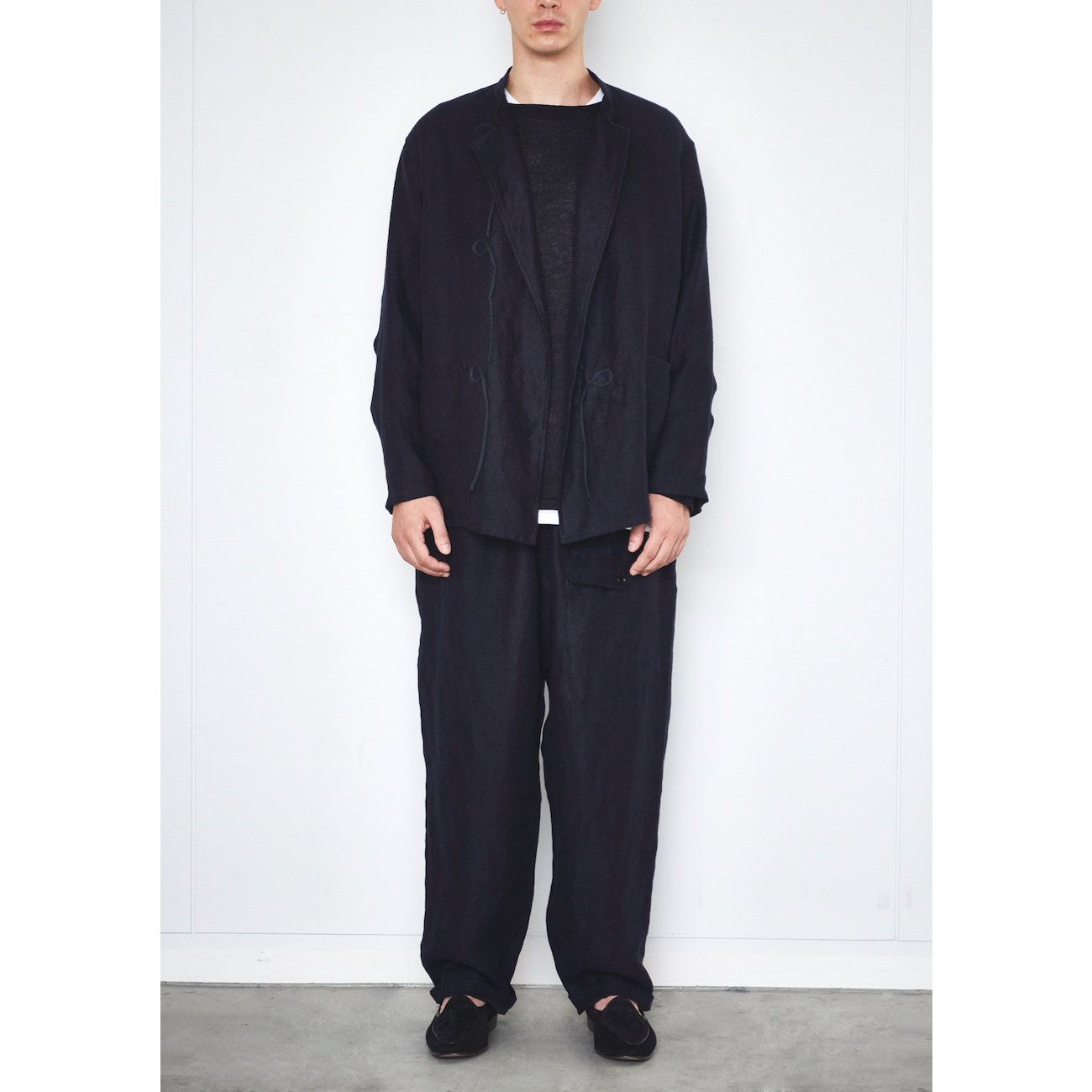 COMOLI / コモリ | リネン起毛スタンドカラージャケット - Black