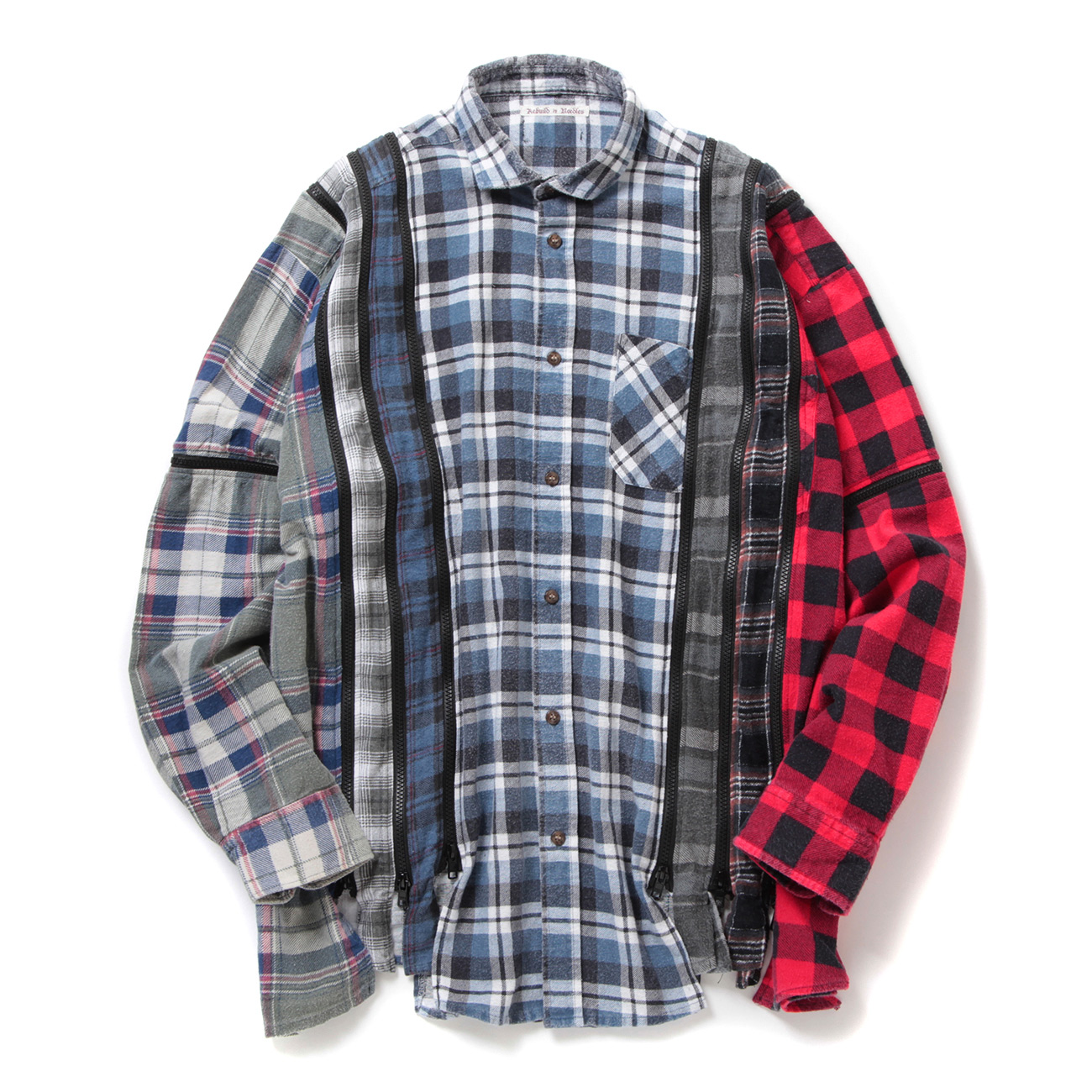 Rebuild by Needles 7カットジップシャツ 長袖シャツ Rebuild by Needles | Flannel Shirt ->7 Cuts Zipped Shirt / Wide