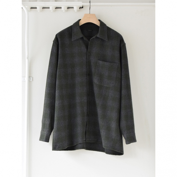 COMOLI / コモリ | ウールチェック オープンカラーシャツ - Green