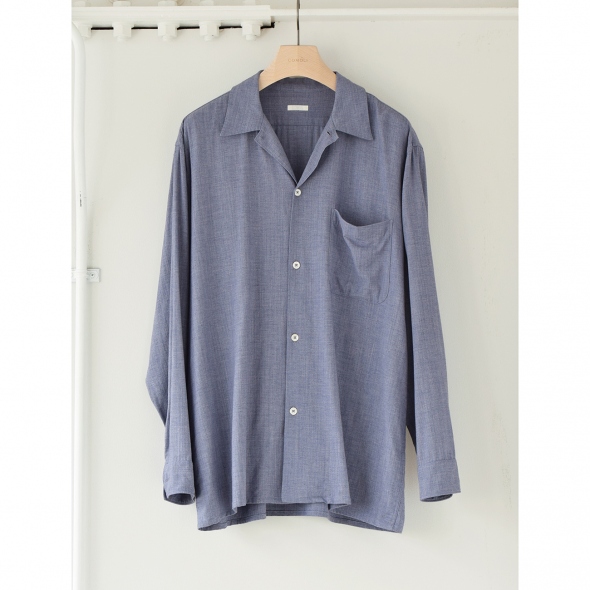 COMOLI / コモリ | ヴィスコースウール オープンカラーシャツ - Sax