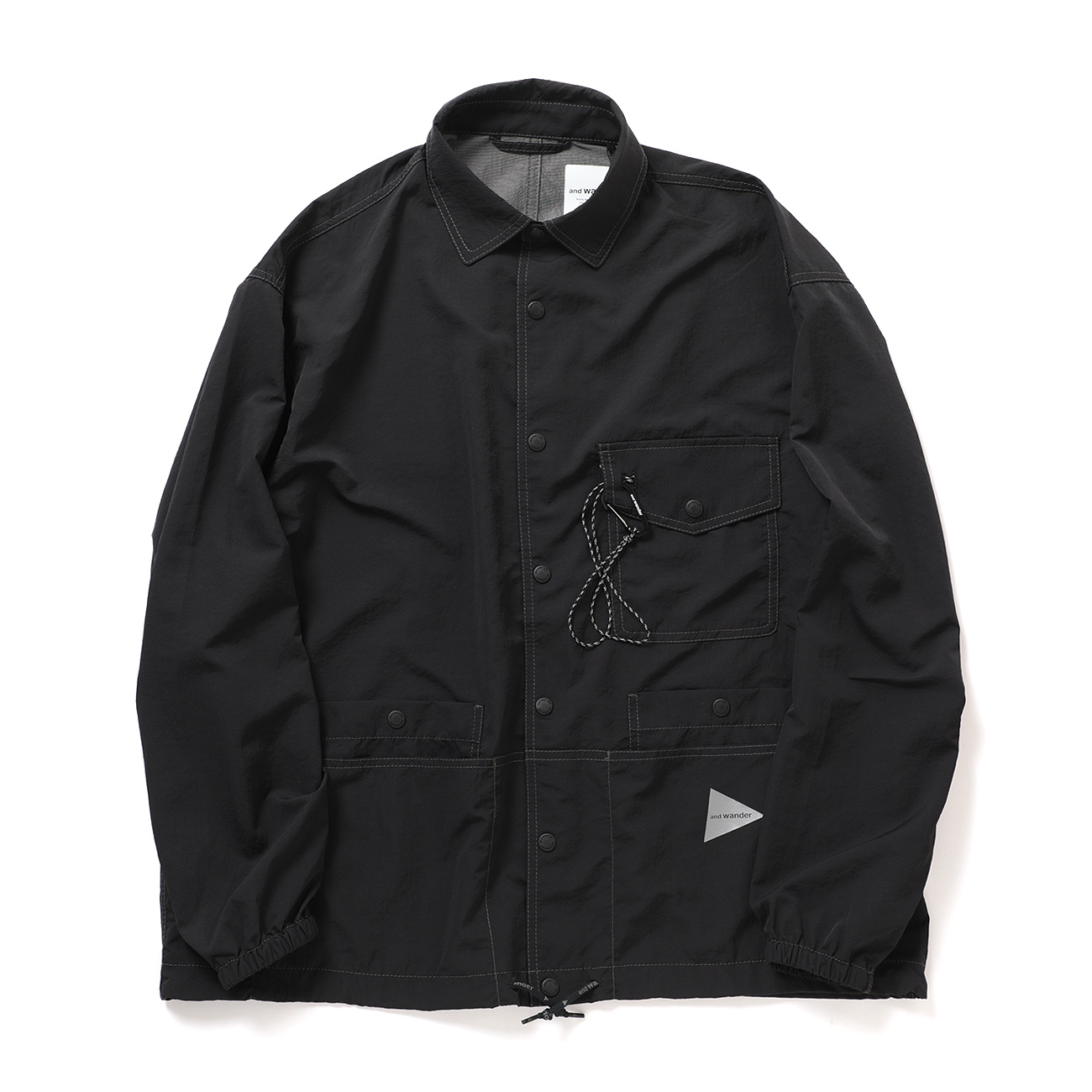 and wander / アンドワンダー | crinkled nylon shirts jacket - Black