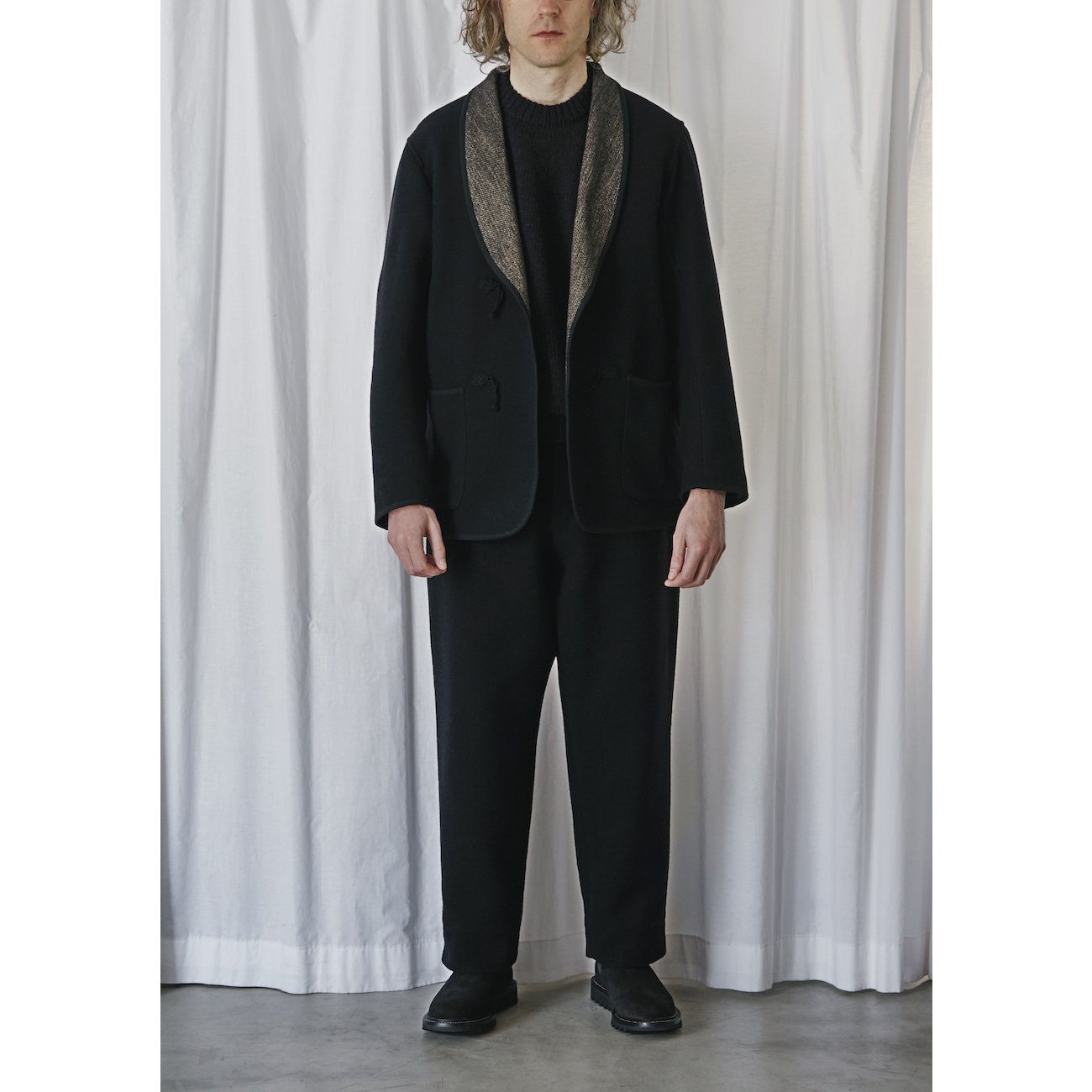 COMOLI / コモリ | ウールサテン スモーキング ジャケット - Navy