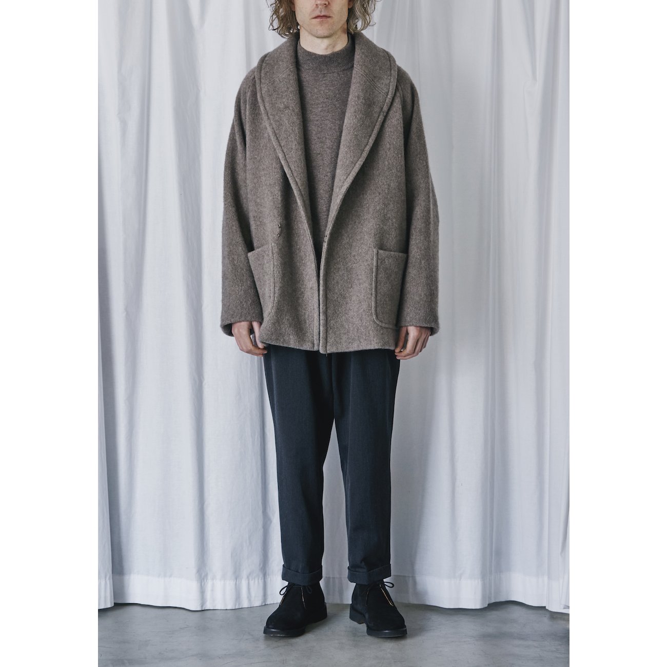 COMOLI / コモリ | ヤクウール ショールカラーコート - Navy | 通販