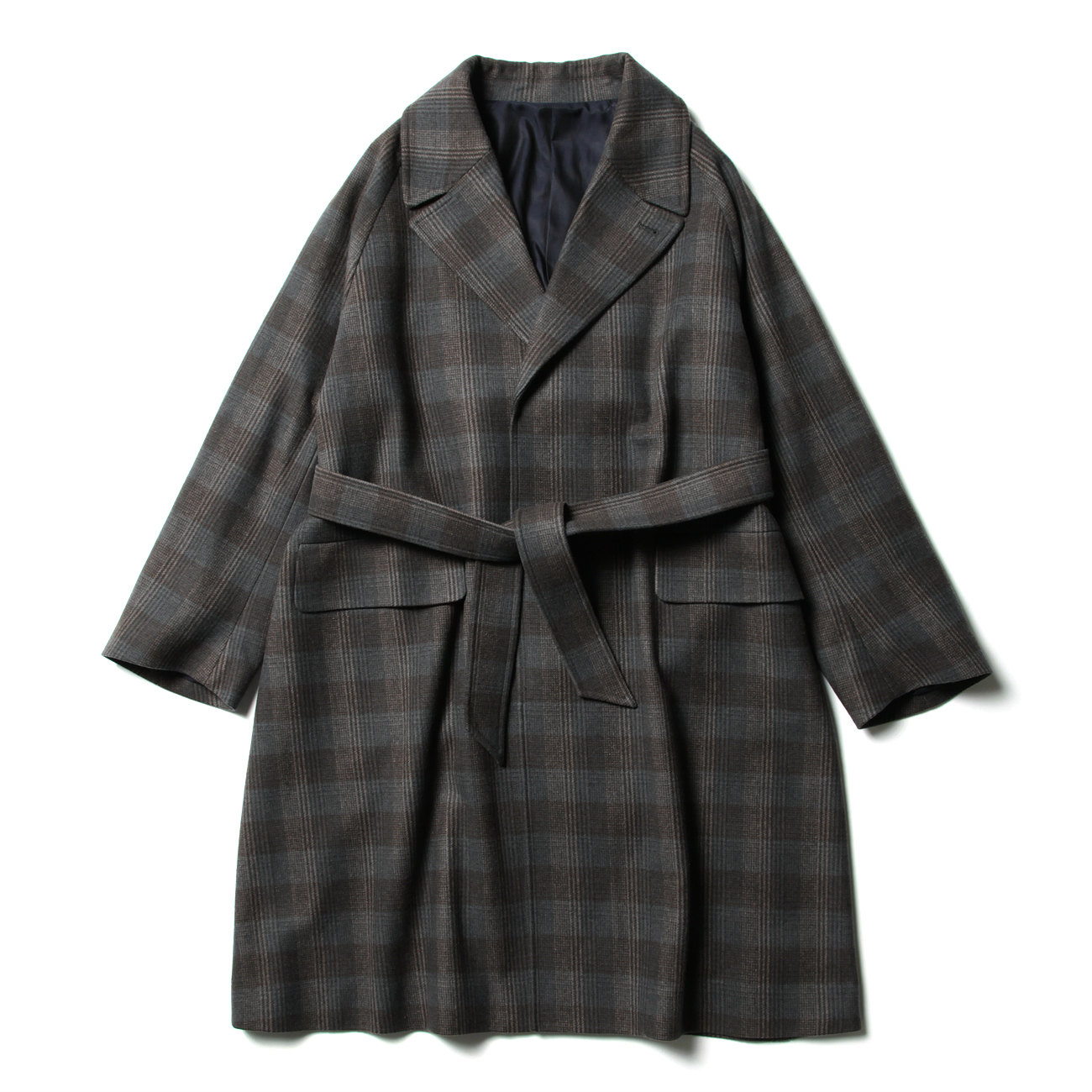 URU / ウル | WOOL CHECK BELTED COAT - Gray | 通販 - 正規取扱店