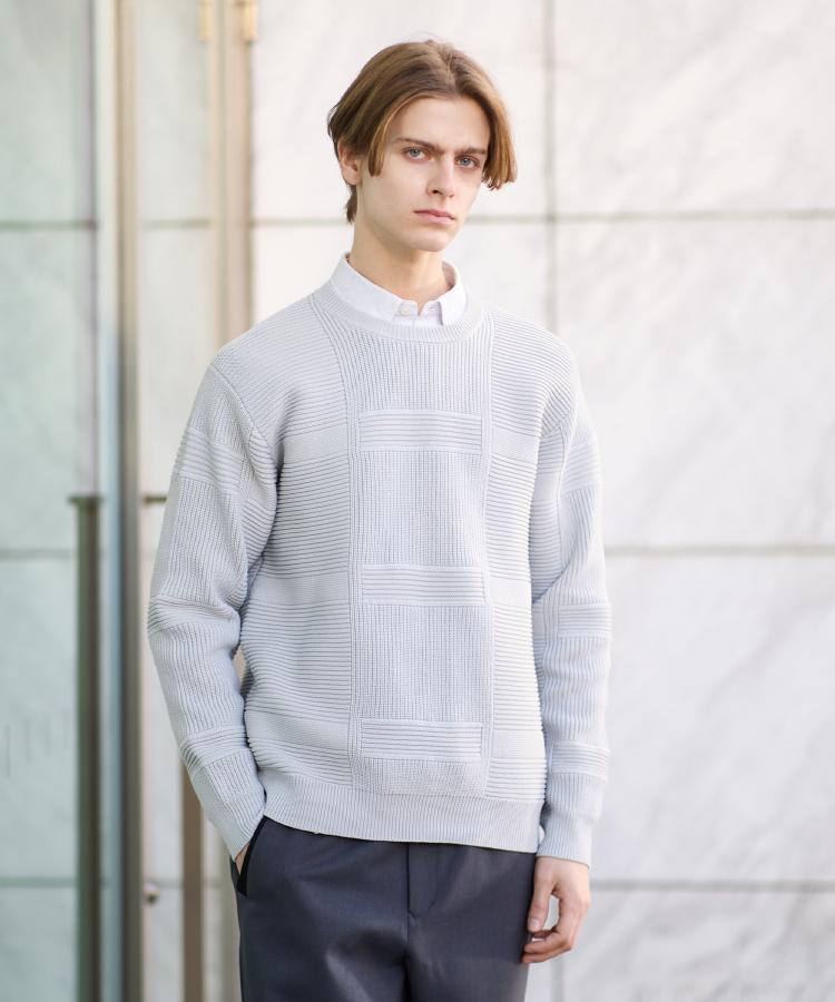 畦編みチェック プルオーバーニット（ニット/セーター） | TAKEO