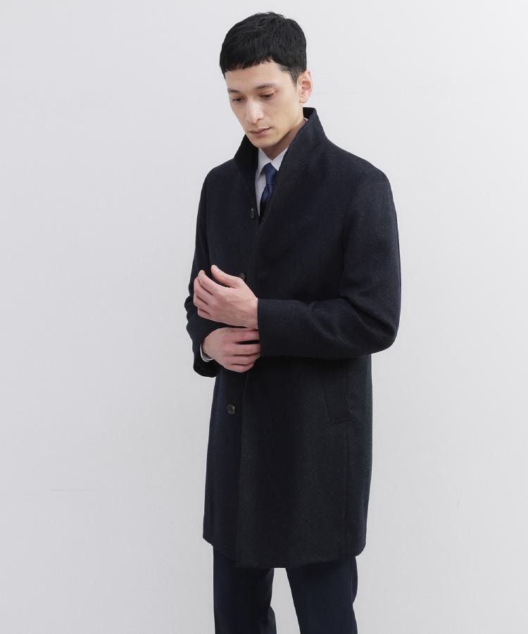 ウールカシミヤブレンド】ビーバー調 スタンドカラー コート（スタンド