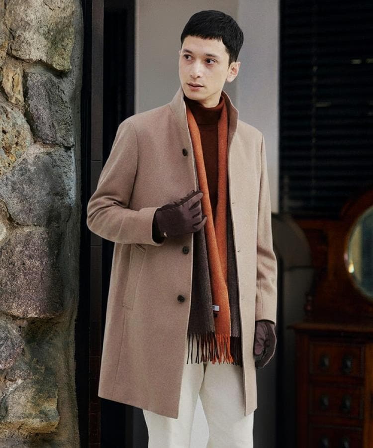 ウールカシミヤブレンド】ビーバー調 スタンドカラー コート（スタンド