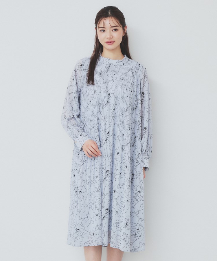 ベルト付きプリーツフレアワンピース【洗濯機洗い可/防シワ】（ミドル