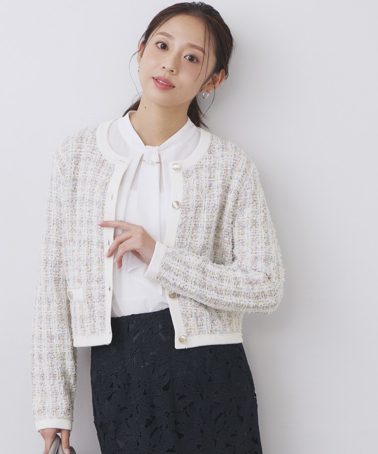 ファンシーヤーントリミングカーディガン【洗濯機OK】（カーディガン