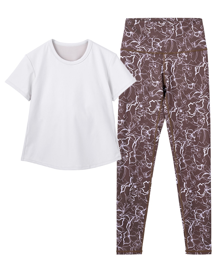 SUKALA】カップ付きTee＆レギンスセットアップ(XS・Sサイズ ブラウン