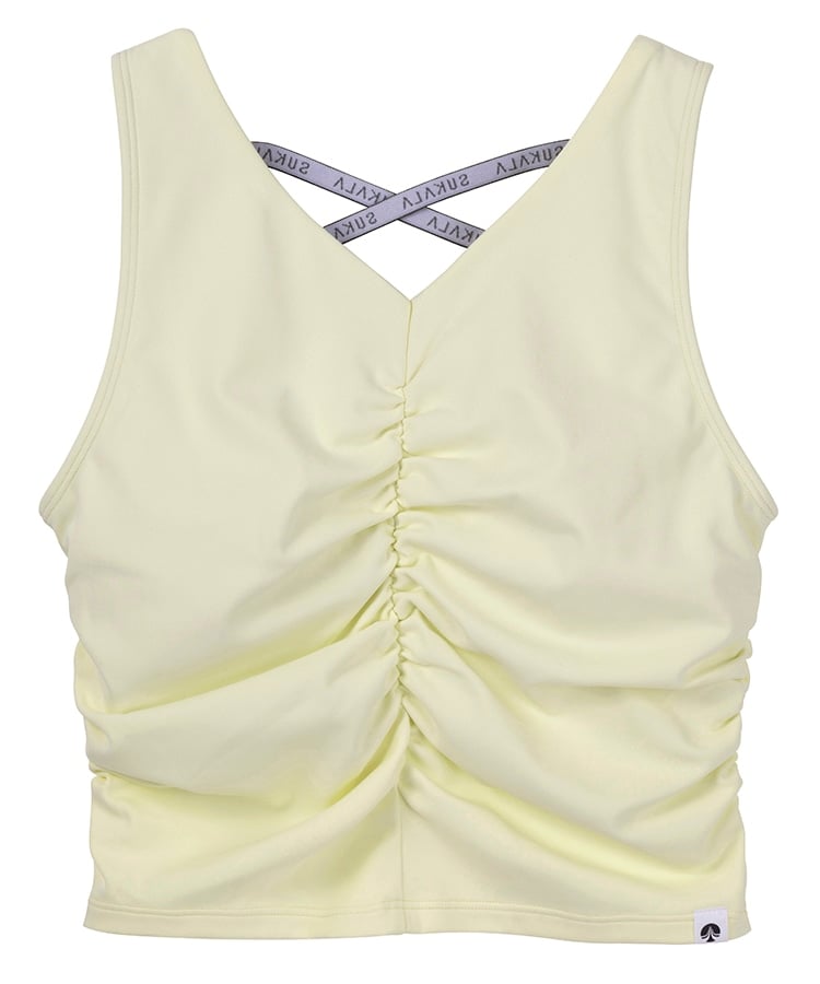 SUKALA サイドギャザーカップ付きT クリームイエロー ヨガウェア S