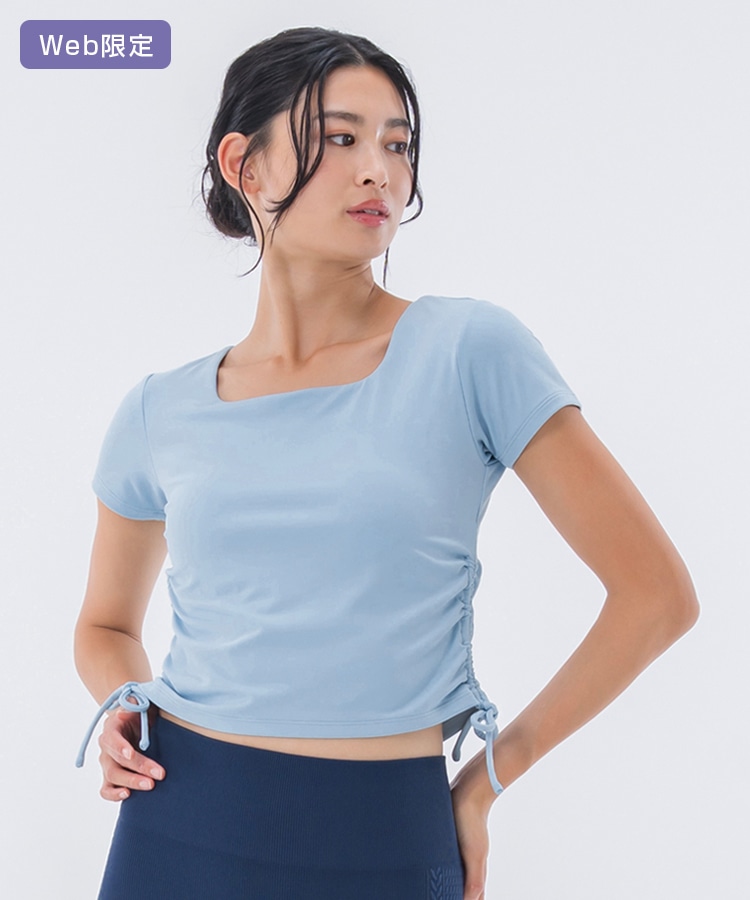 SUKALA】カップ付きルーシュドサイドTee(S・M・Lサイズ サックス