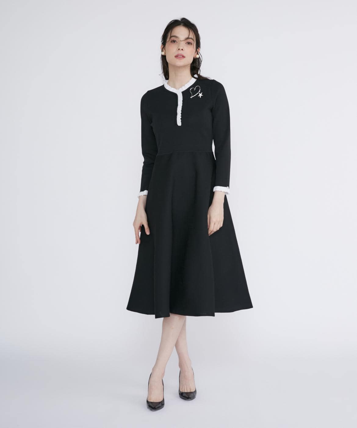 blugirl ブルマリン ブルーガール フリルニットワンピース 黒 40