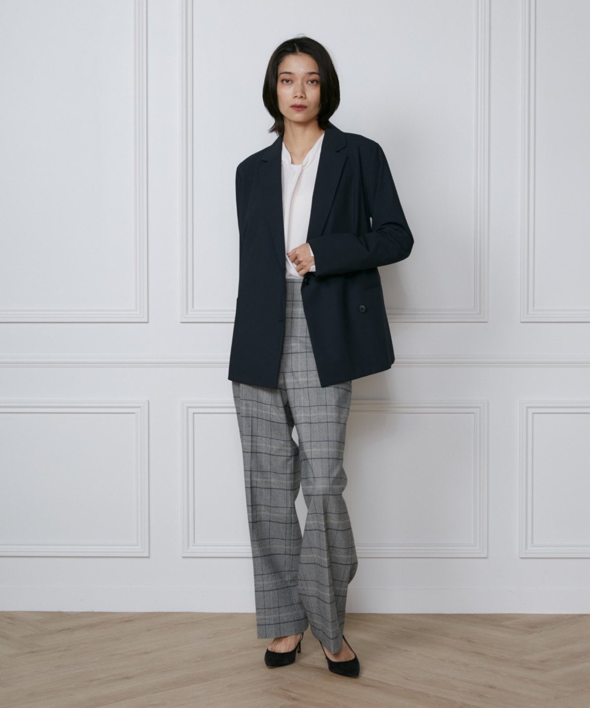 2WAYストレッチダブルブレストサイド釦ジャケット｜INED（イネド