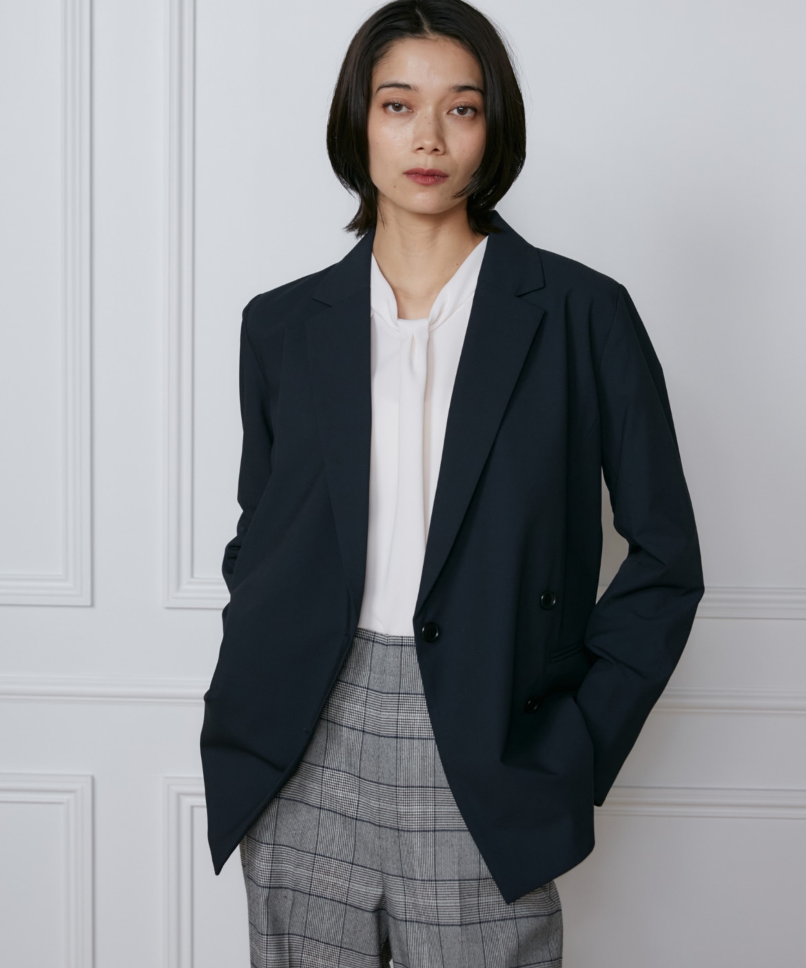 2WAYストレッチダブルブレストサイド釦ジャケット｜INED（イネド