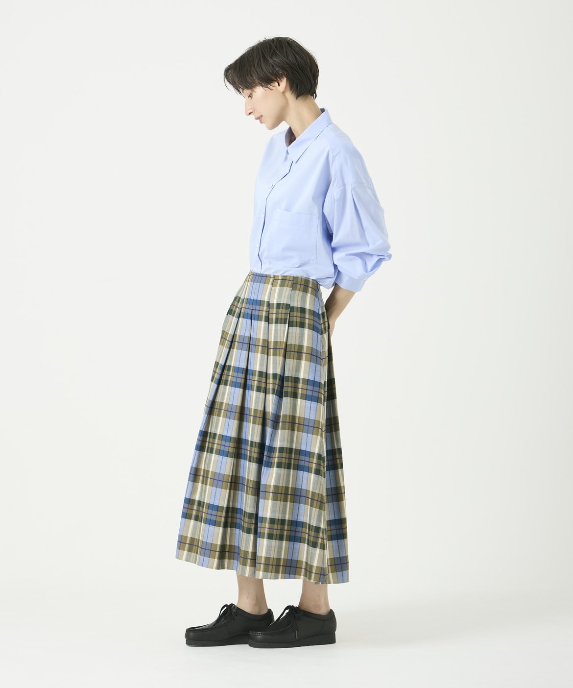 タックフレアロングチェックスカート｜DAY by DAY It's international