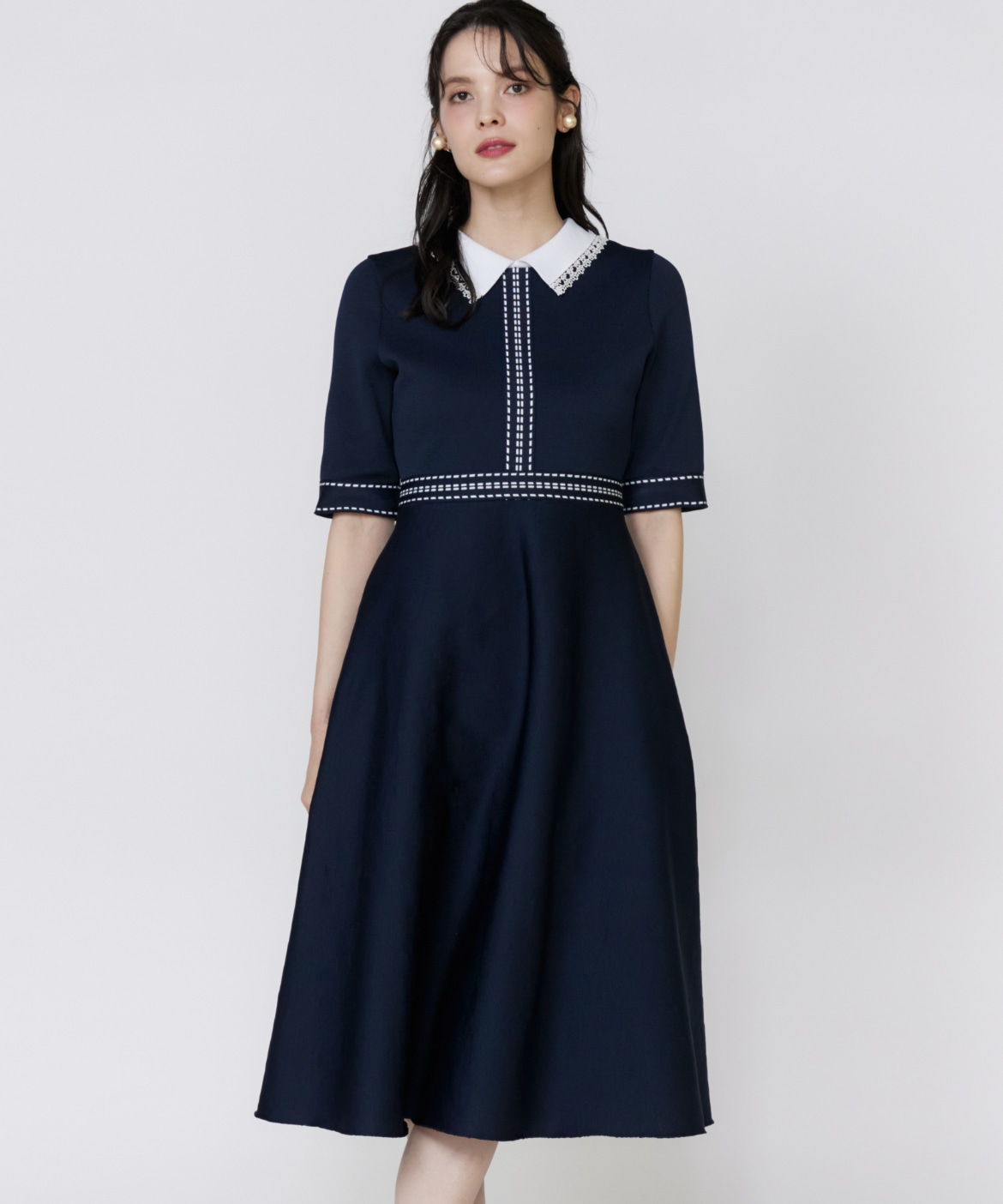 M Maglie le cassetto》レース衿ニットワンピース｜M Maglie le