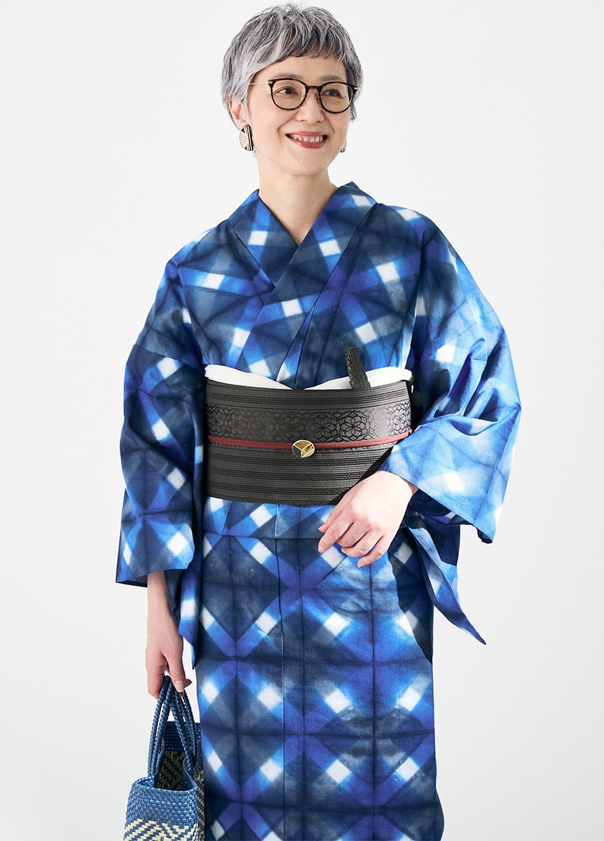 絞りゆかた 板締め 菱格子・紺碧（お取り寄せ品） | 浴衣 | やまと