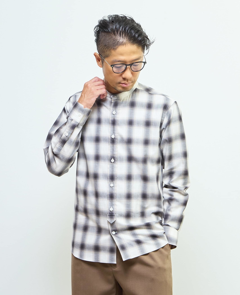 HITOYOSHIダブルネーム ｜ オンブレチェックバンドカラーシャツ｜MEN'S
