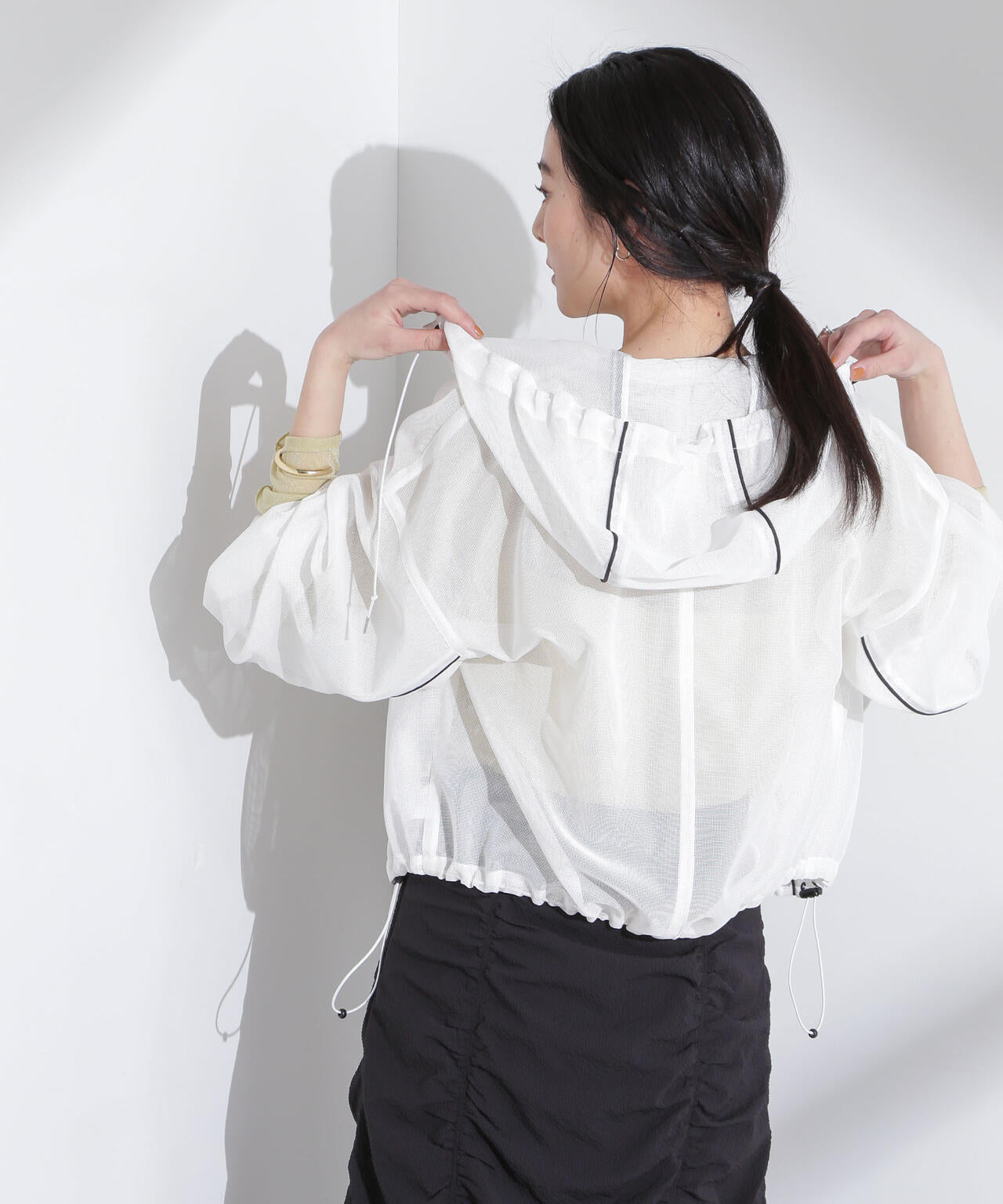 配色 パイピング メッシュ ブルゾン