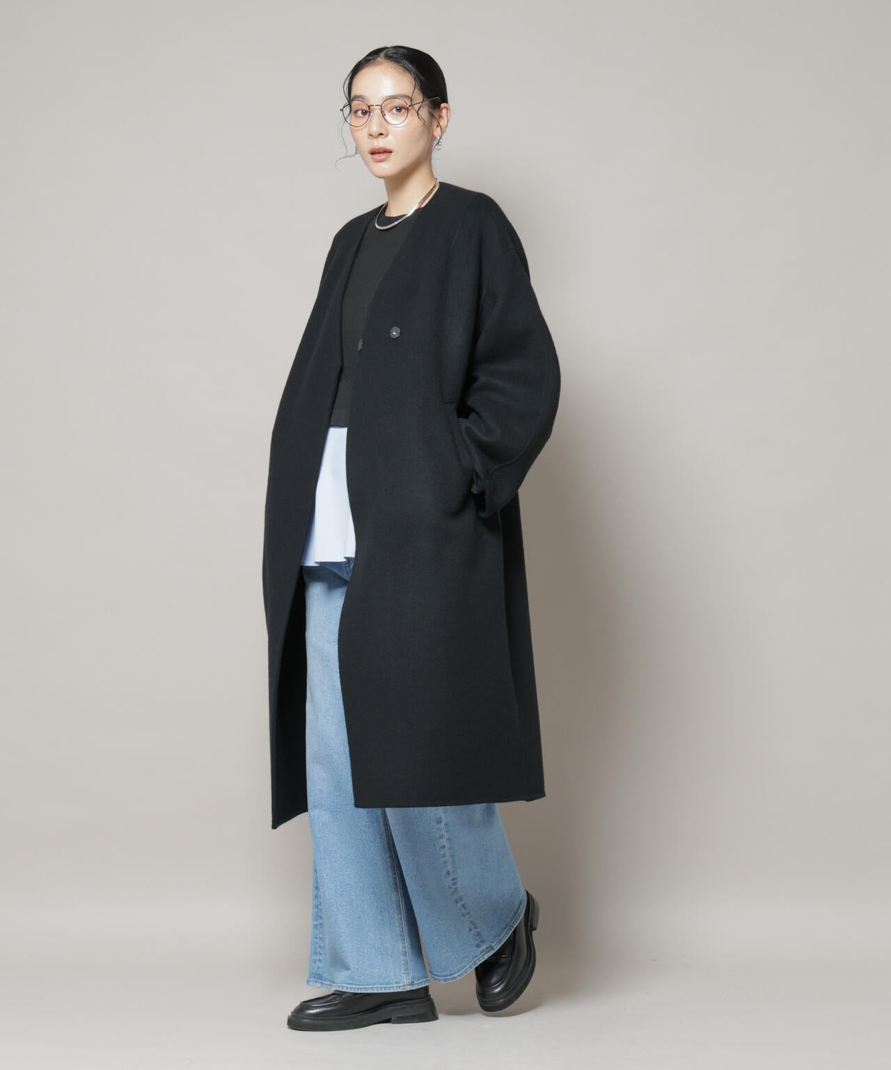 SUPER110blend リバー ノーカラー ロングコート