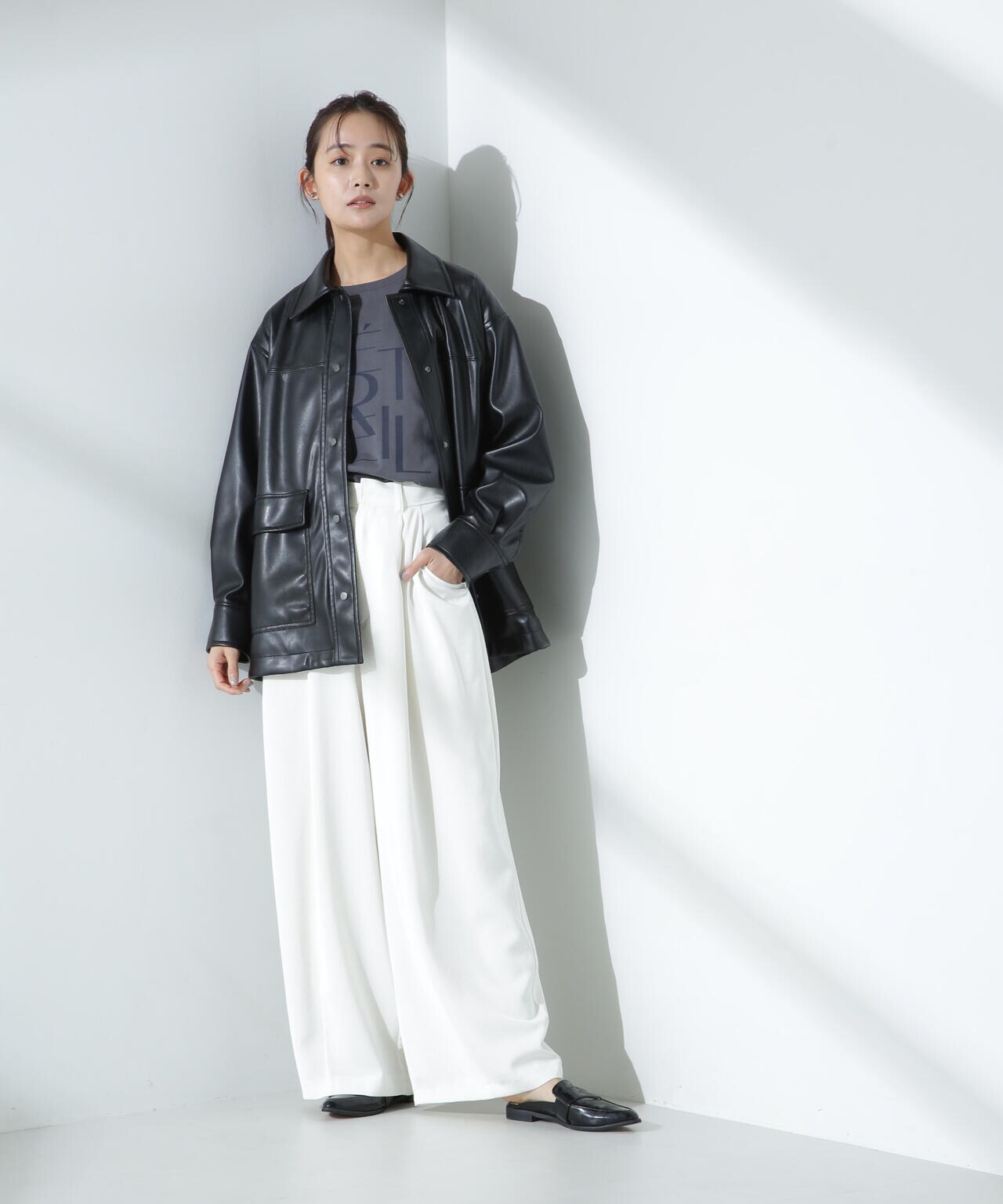 フェイクレザー シャツ ジャケット