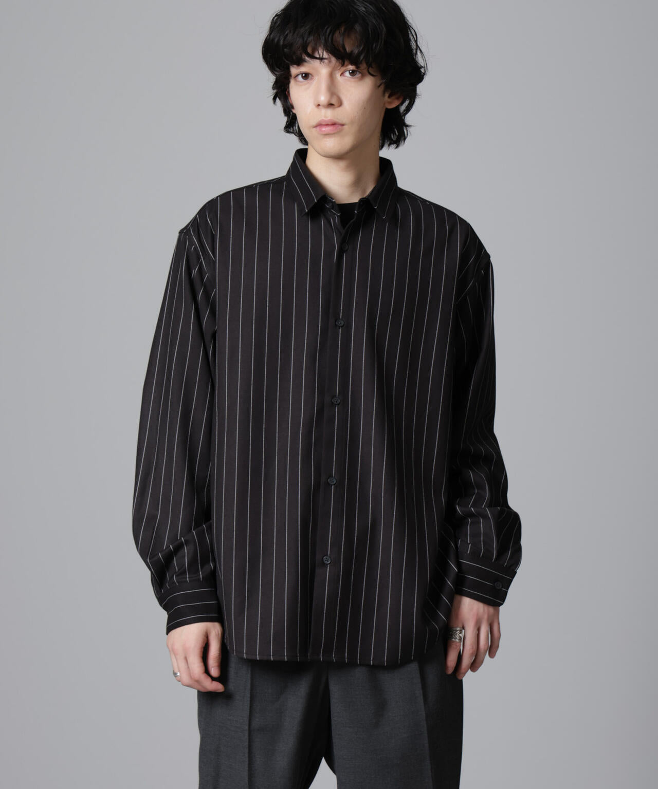 微起毛 ストライプ シャツ 長袖