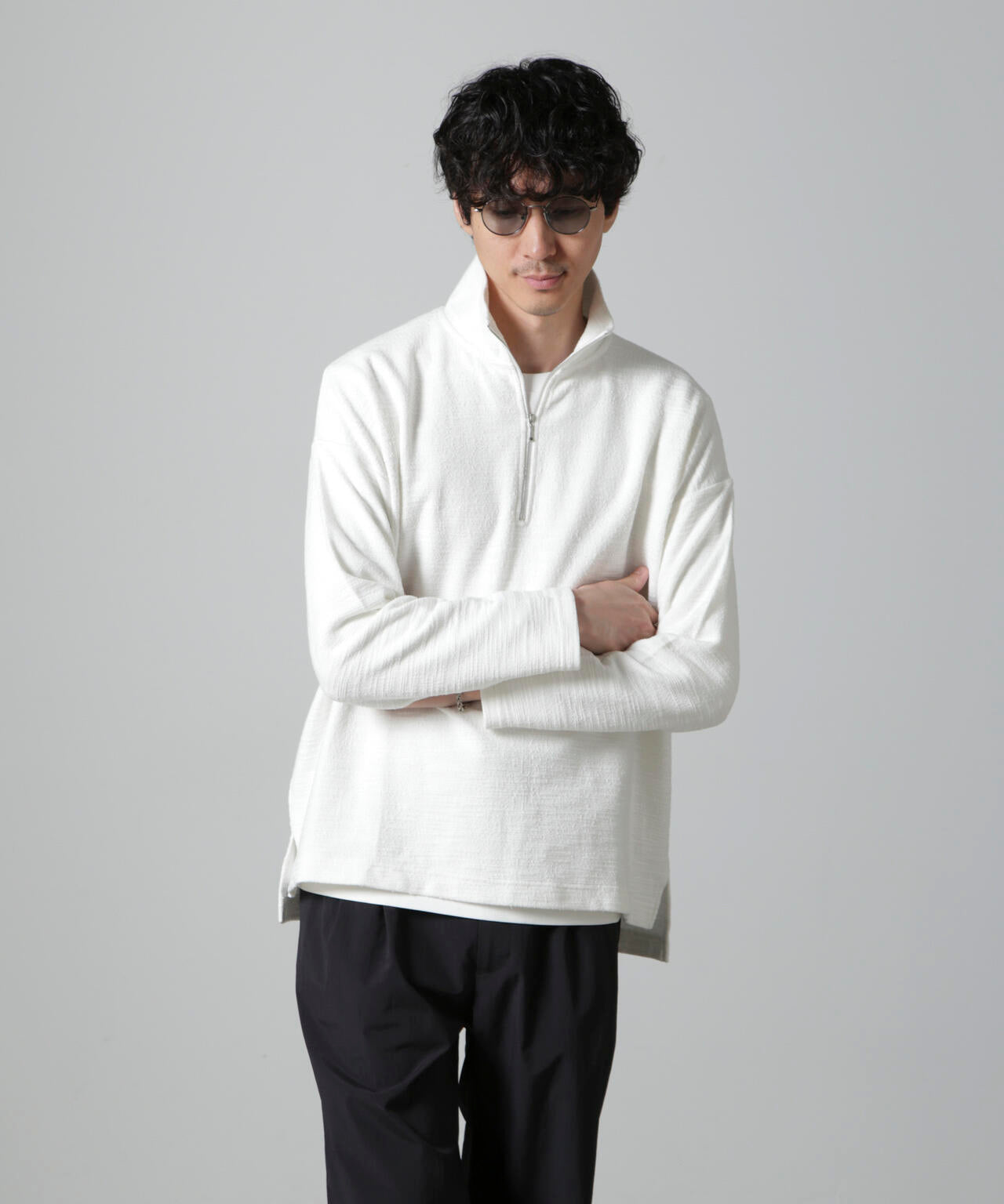 ブークレ ジャガード ハーフZIP 長袖