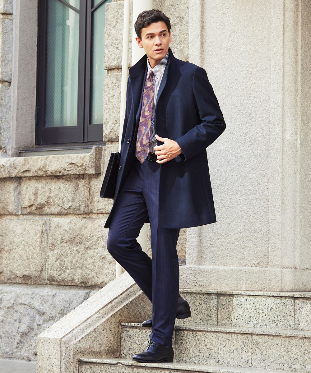 新色登場】ウールカシミヤウーステッドスタンドカラーコート(コート