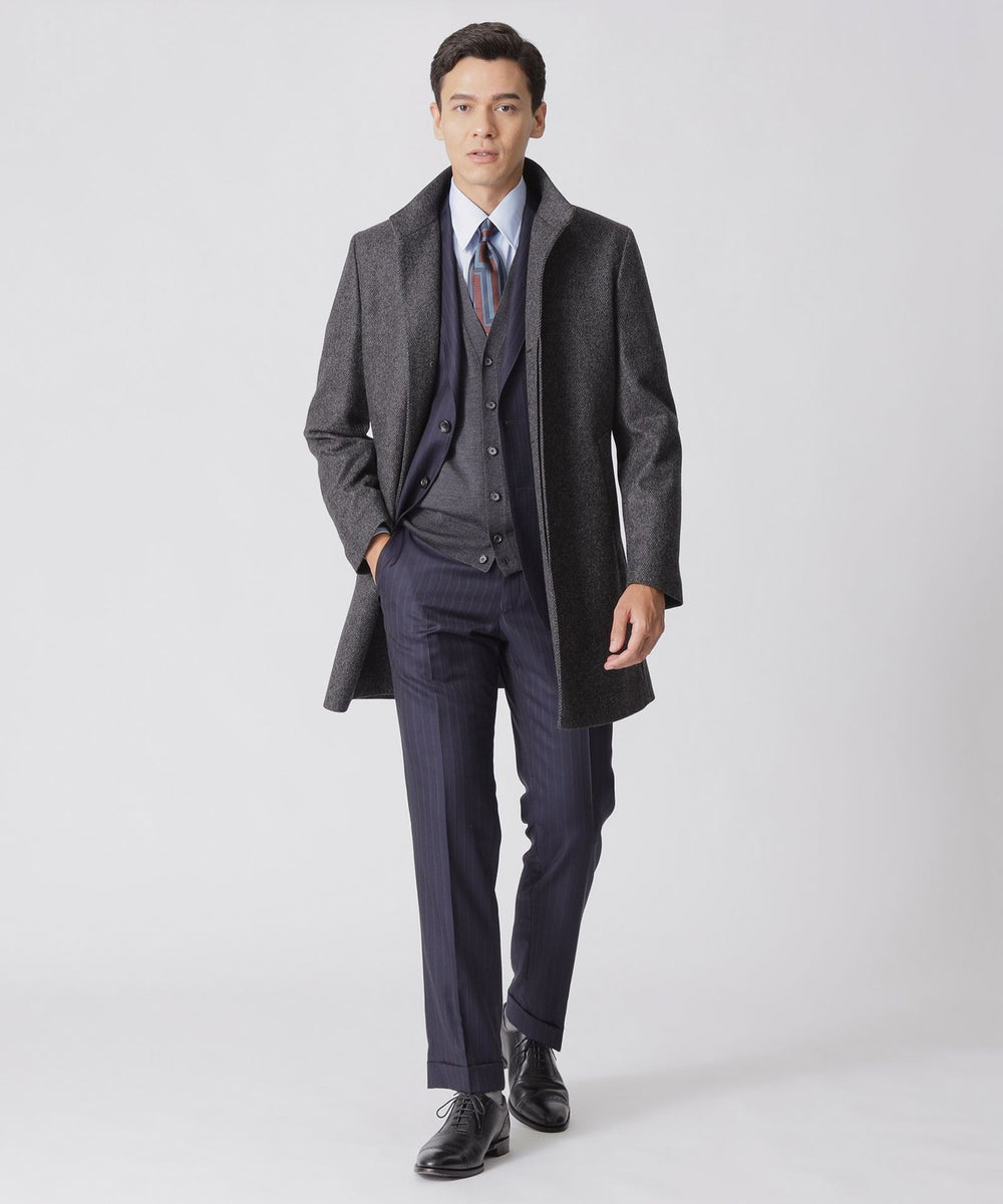 新色登場】ウールカシミヤウーステッドスタンドカラーコート(コート