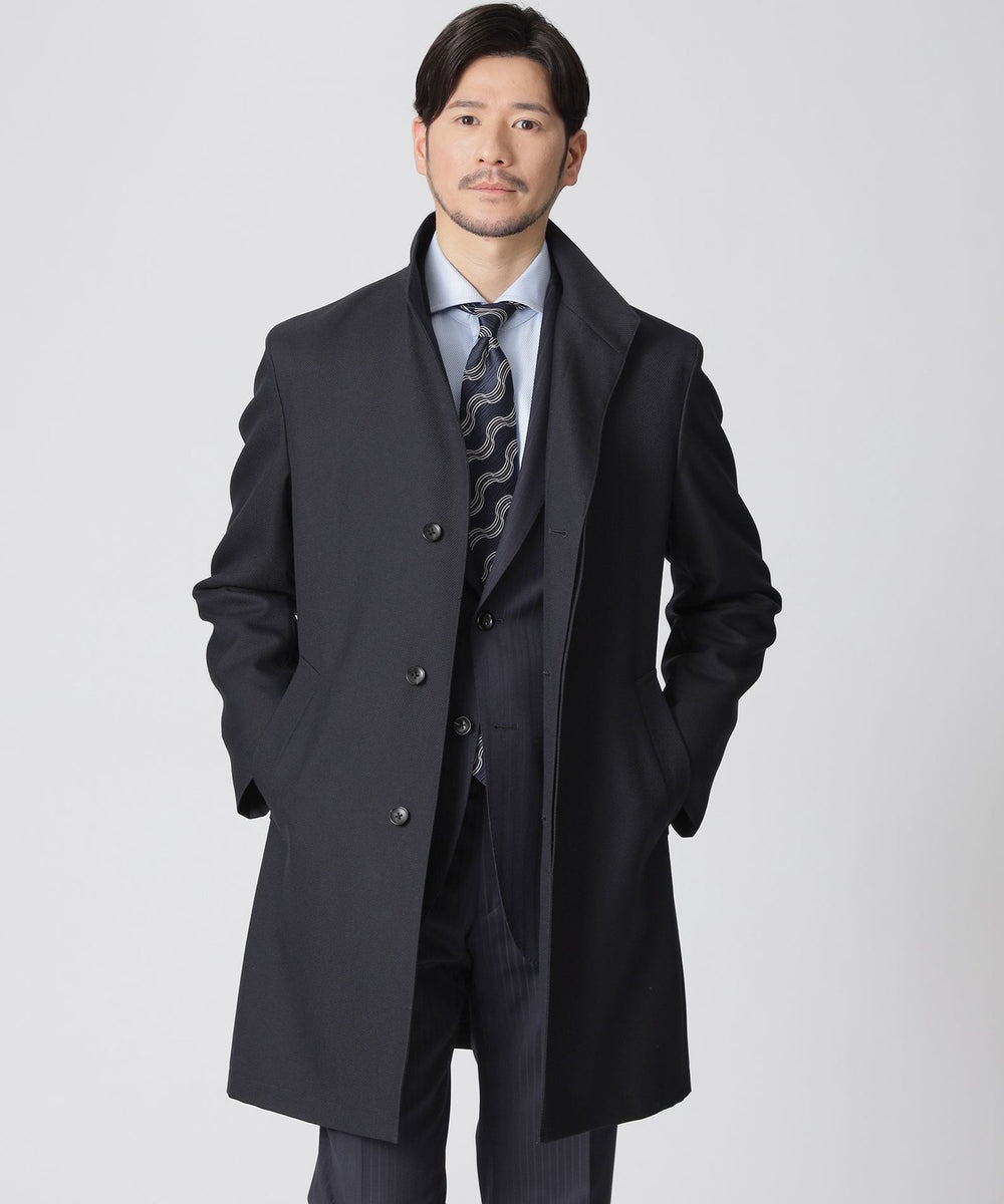 ポールスチュアート ステンカラーコート ブラック カシミヤ100% 比翼