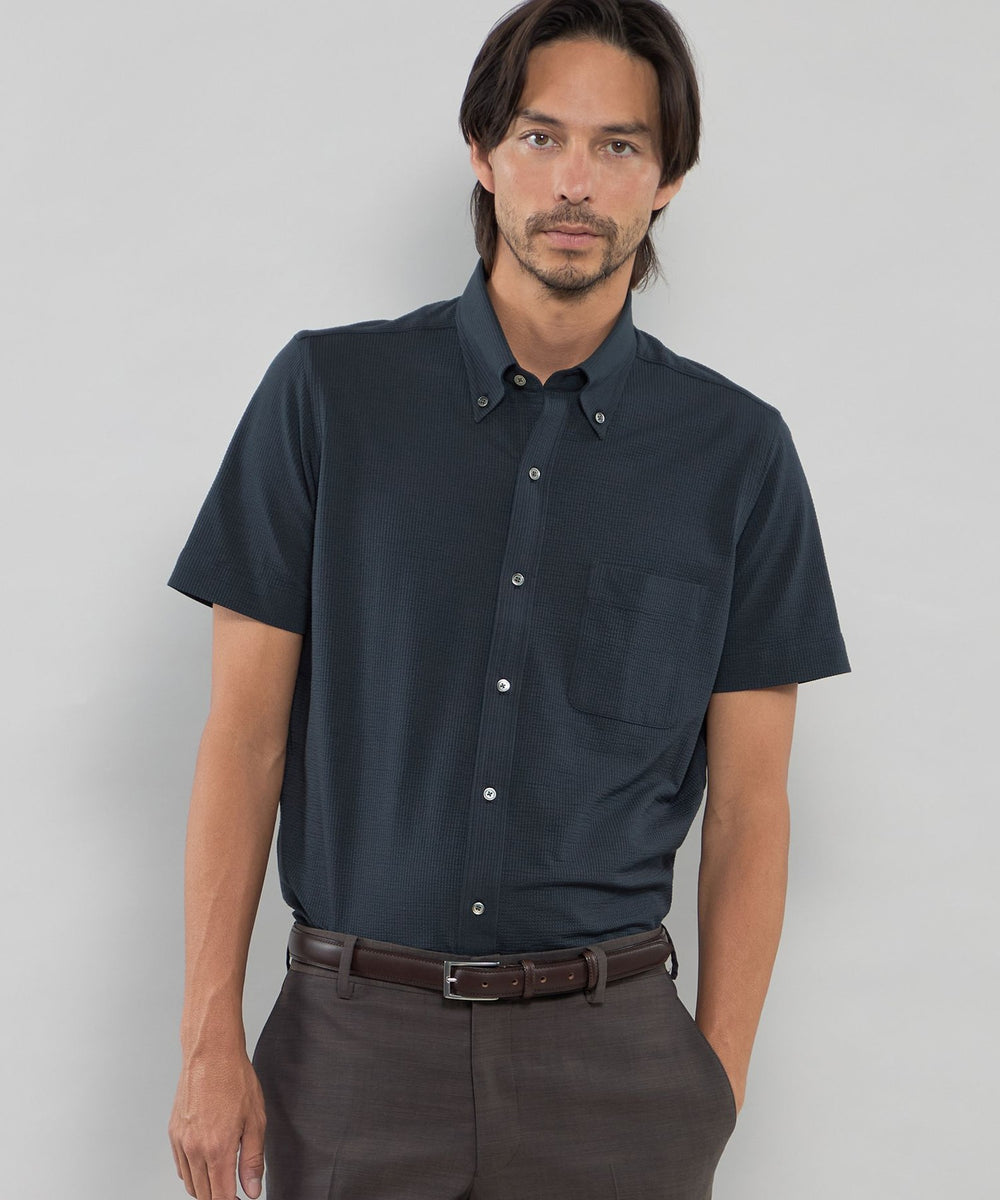 FLEX JERSEY】シアサッカーストライプジャージー半袖シャツ(トップス