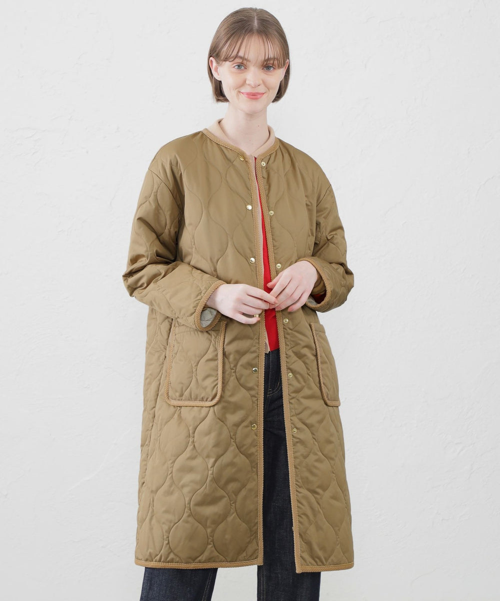 WEB限&一部店舗限定定】ノーカラーキルティングロングコート(コート