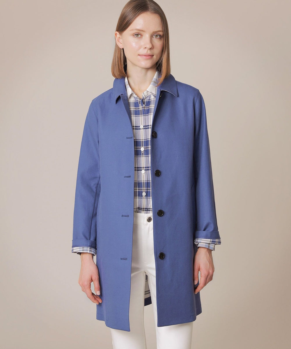 コットンチェックダブルフェイスステンカラーコート(コート