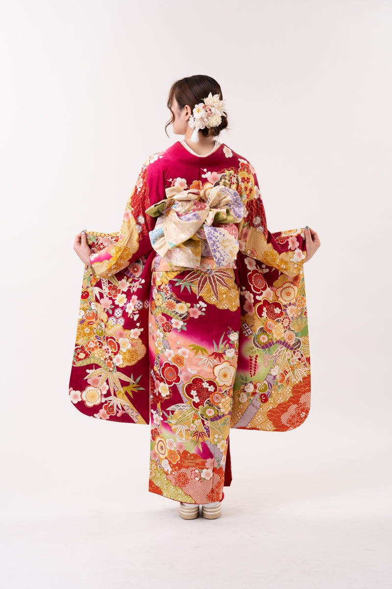 赤紫地 ピンクぼかし 正絹振袖【197】 – SAKURA TOKYO