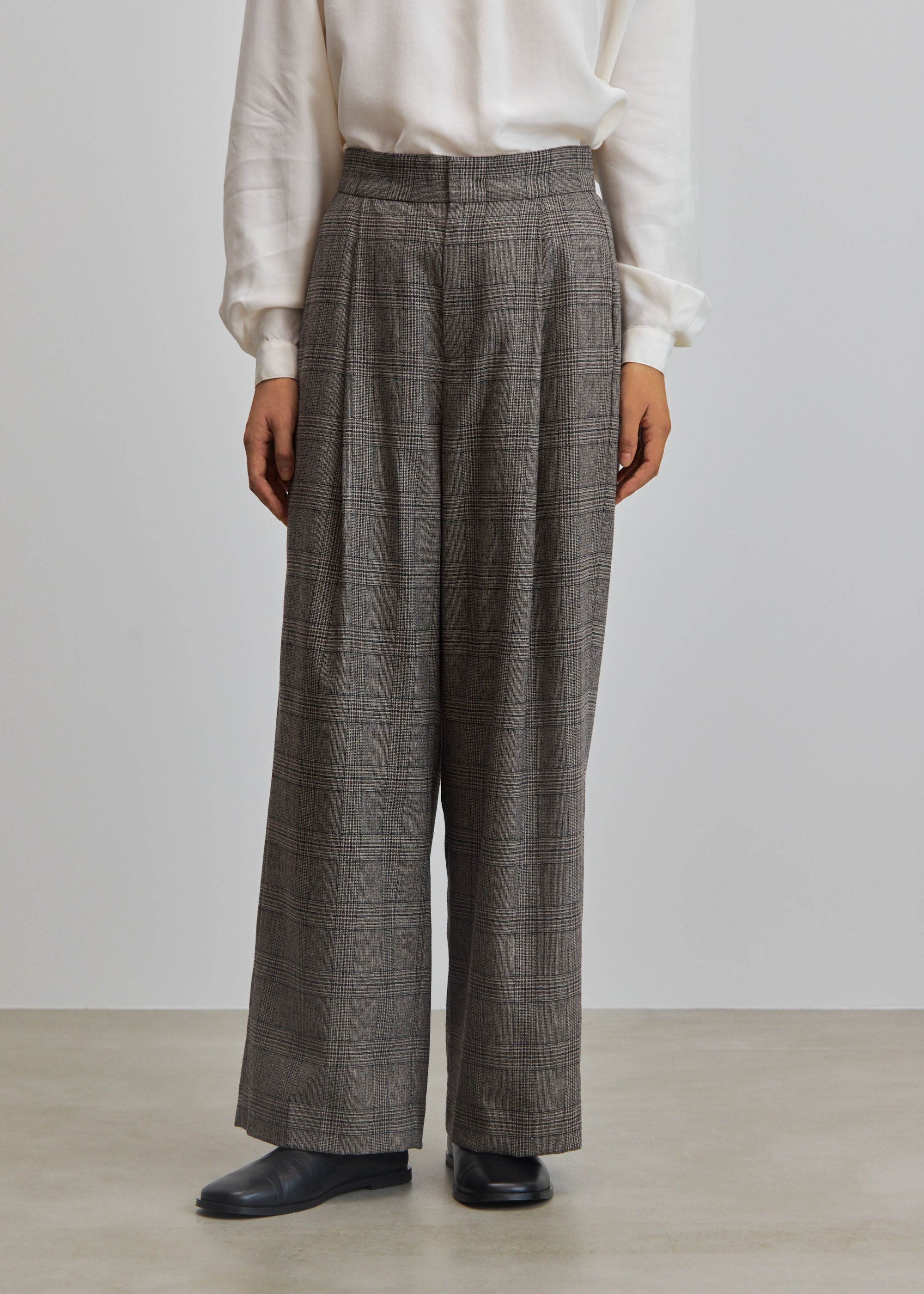 グレンチェックタックワイドパンツ- SOÉJU online store｜上質な大人の