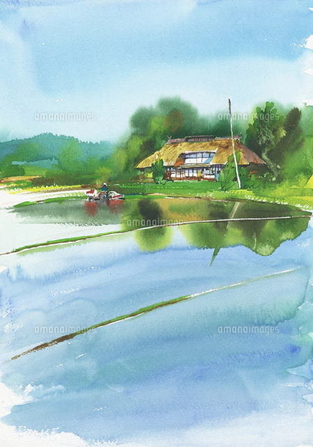 農村の風景 水彩[20037008280]の写真・イラスト素材｜アマナイメージズ