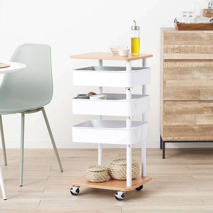 回転トレイ キャスター付きキッチンワゴン3段 | 【公式】LOWYA(ロウヤ