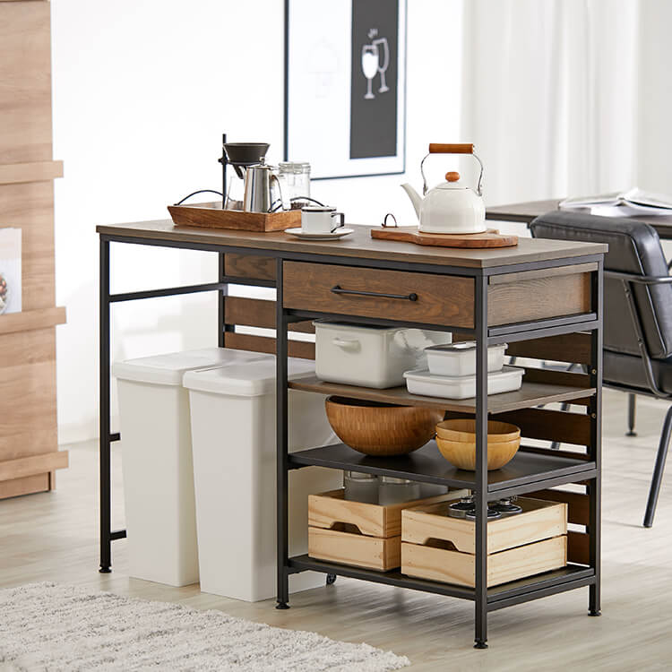 キッチンカウンター(幅120cm) ゴミ箱収納付きキッチンラック