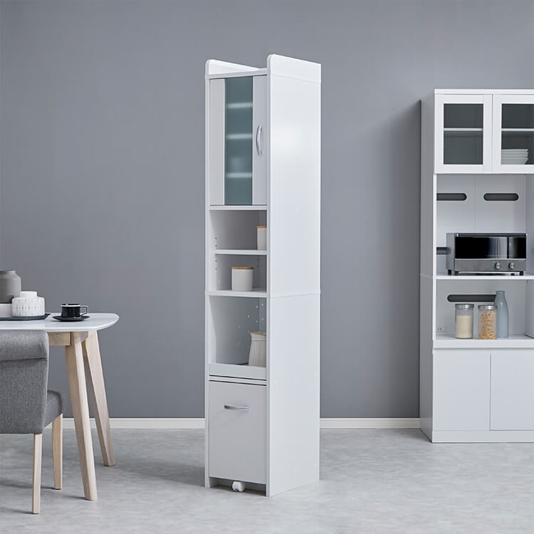 北欧 コンパクト スリム食器棚 大容量 79cm幅 2口コンセント 大人