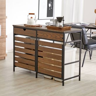 キッチンカウンター(幅120cm) ゴミ箱収納付きキッチンラック