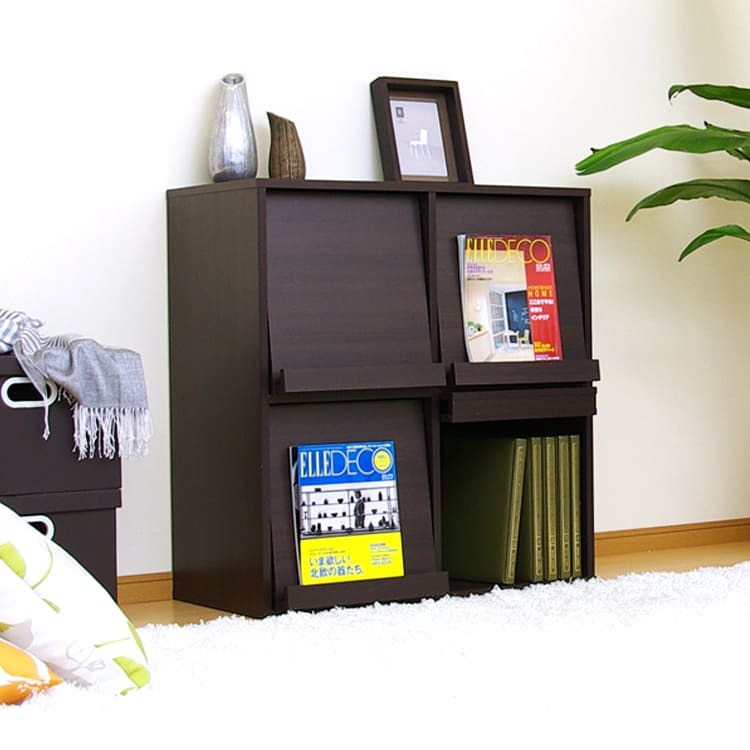 ダークブラウンのディスプレイラック。フラップ扉収納タイプ | 【公式