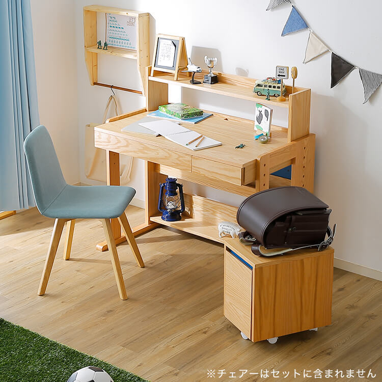 子供用学習机(ナチュラル×ライトブルー.ピンク/ブルー)天板昇降デスク