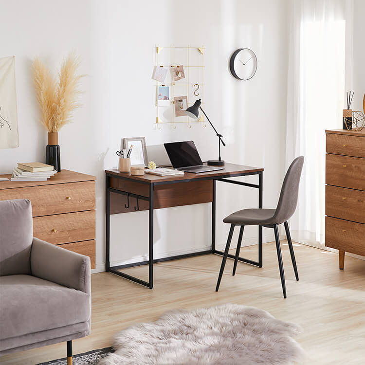 木製デスク タップ収納付 フック付 スチール脚 [幅98] | 【公式】LOWYA