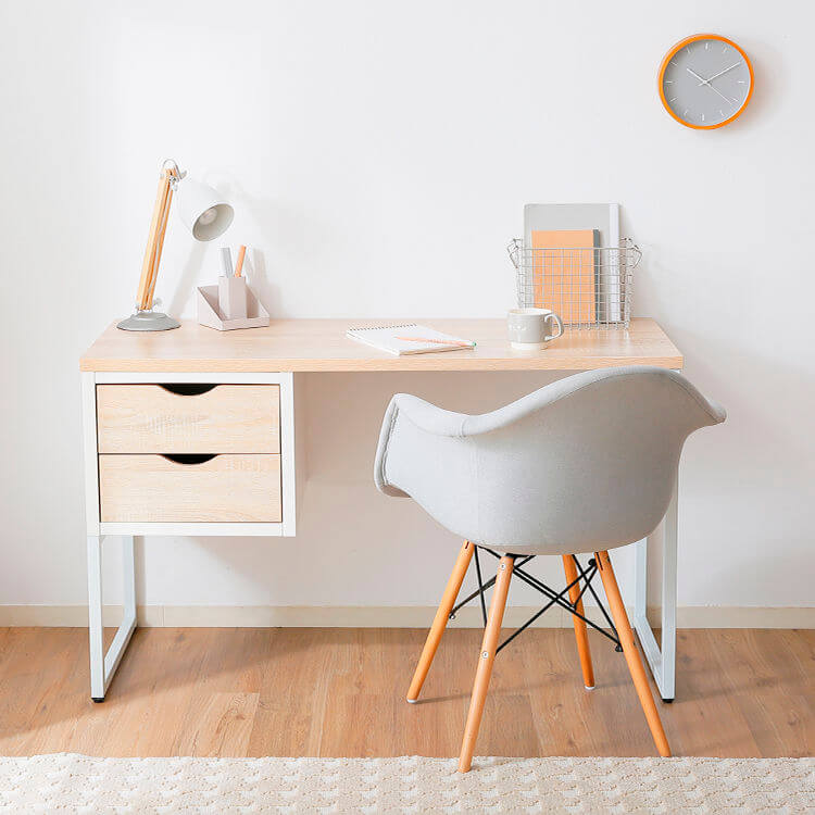 パソコンデスク(ホワイト+オーク/ブラック+ウォルナット)木目調で